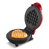 Dash Heart Compact Mini, Non-Stick Waffle Maker, Red Front_Three_Fourths_Angled_Left
