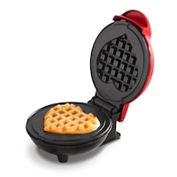 Dash Heart Compact Mini, Non-Stick Waffle Maker, Red Front_Three_Fourths_Angled_Left