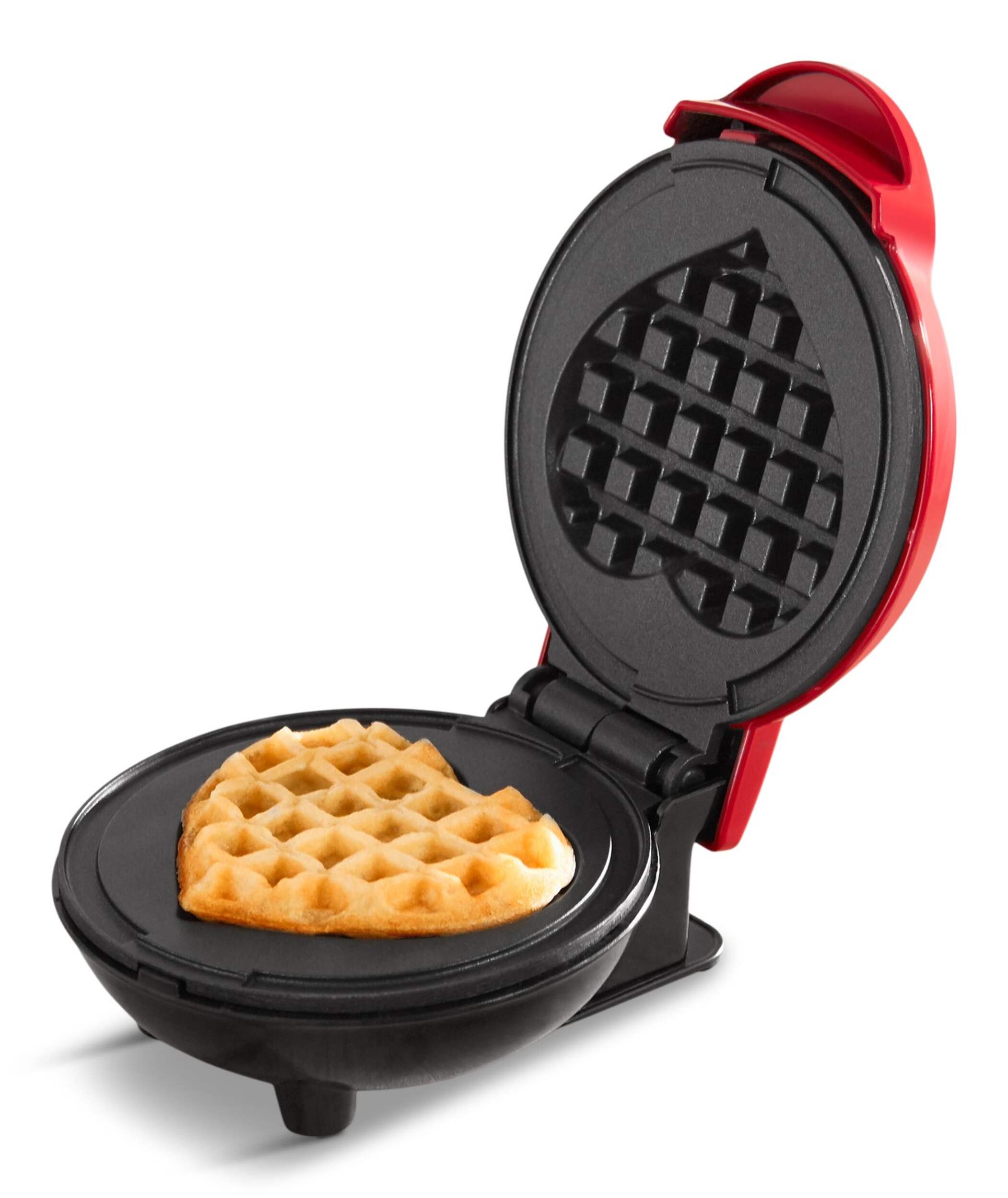 Dash Heart Compact Mini, Non-Stick Waffle Maker, Red Front_Three_Fourths_Angled_Left