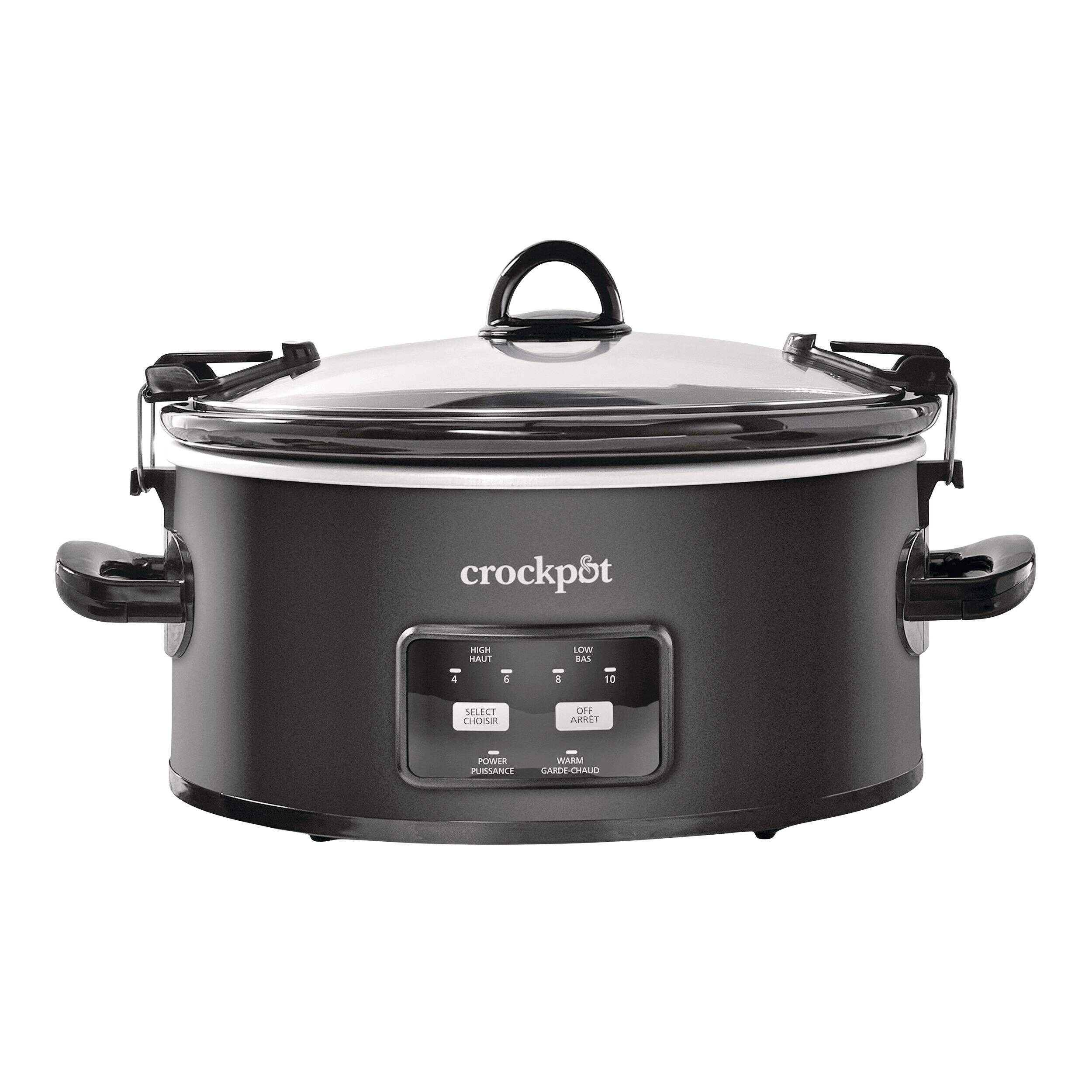 Crock-Pot Digital Programmable Cook & Carry Slow Cooker with Locking Lid, Feeds 7 People & More, Matte Black, 6-qt Front_Elevated