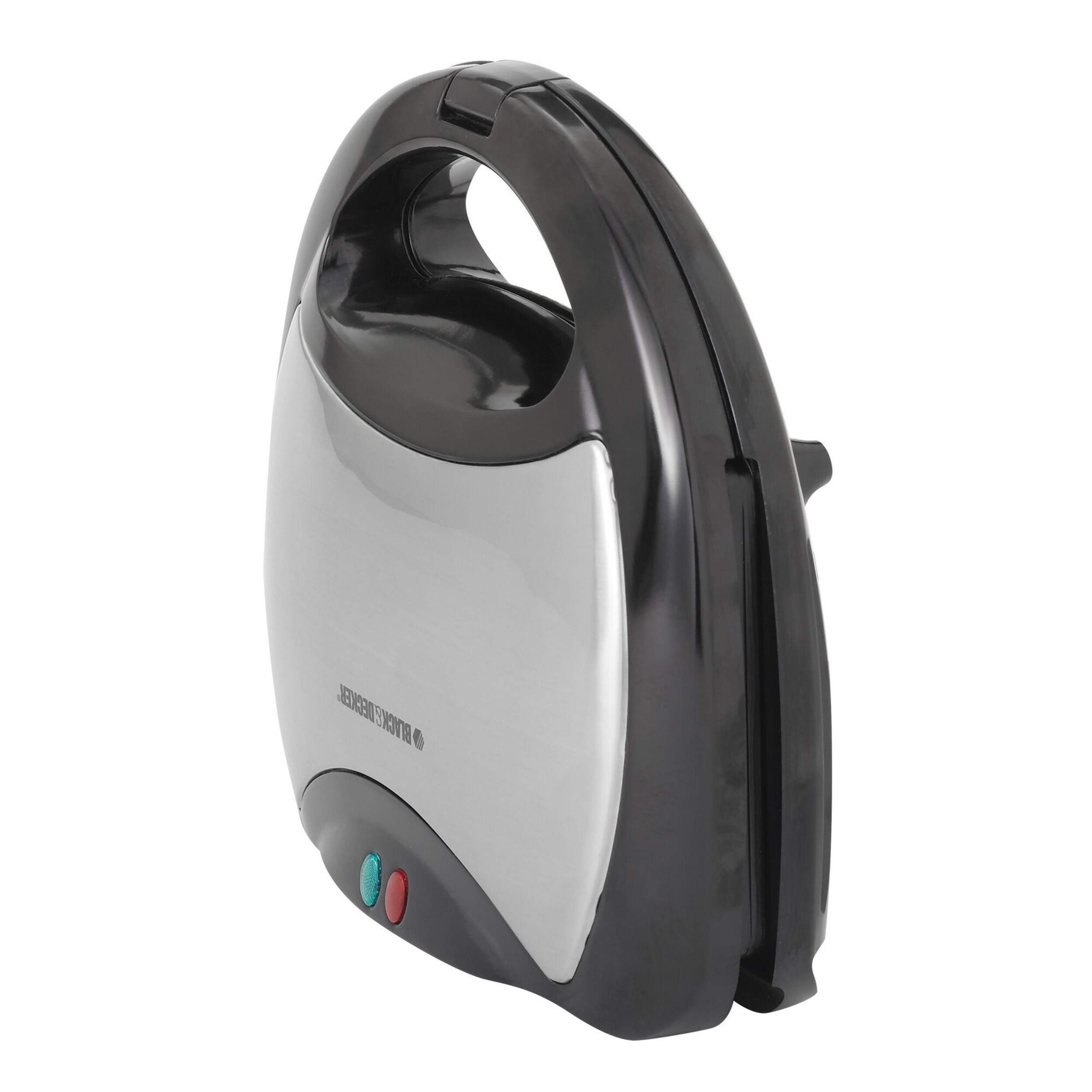 Black & Decker 4-in-1 Round Compact Waffle Maker with Interchangeable Plates & Indicator Lights Front_Angled_Left