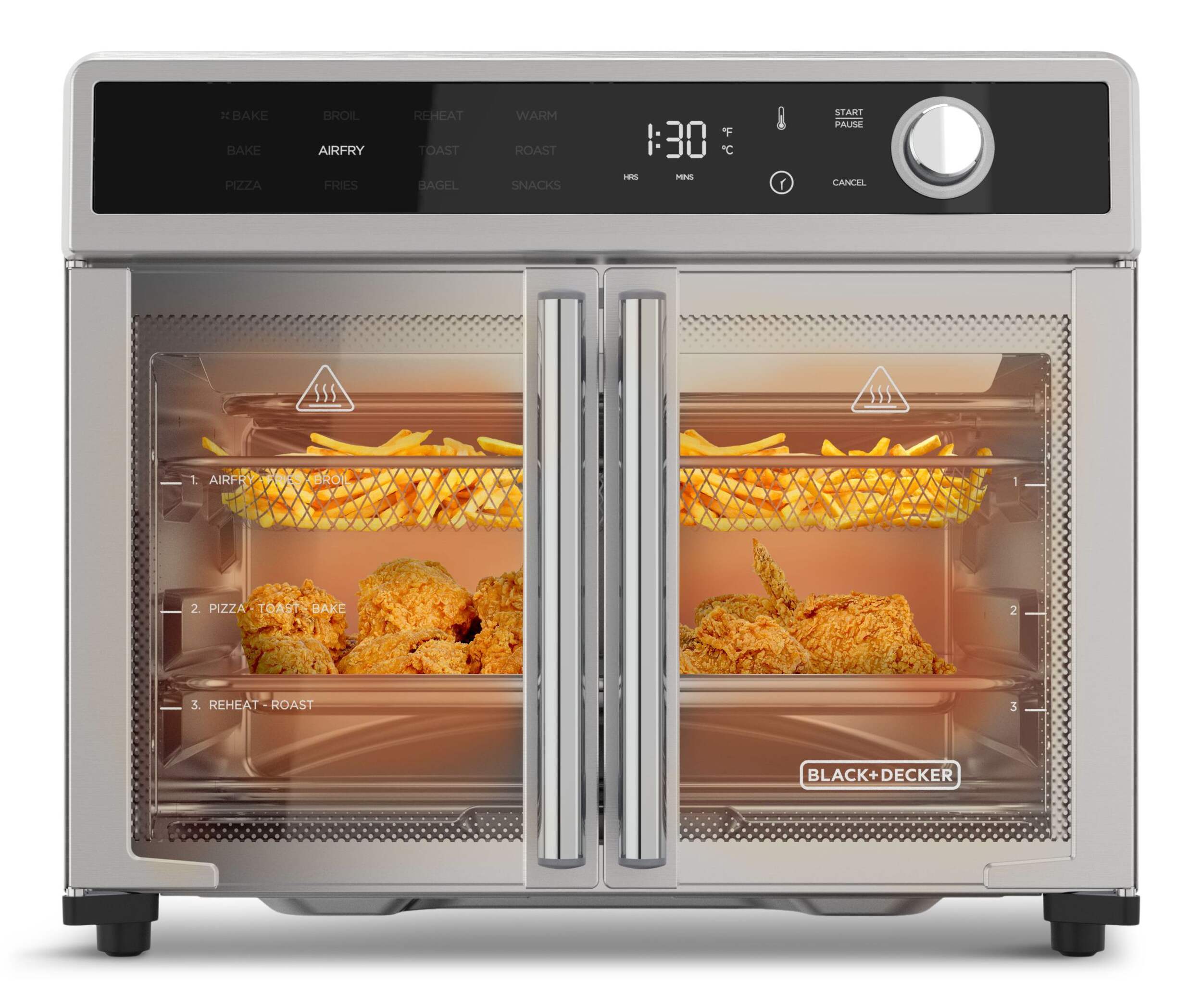 Four à convection numérique de comptoir 12-en-1 à deux portes et friture à air chaud Black & Decker poêle à air, 6 tranches Front_Flat