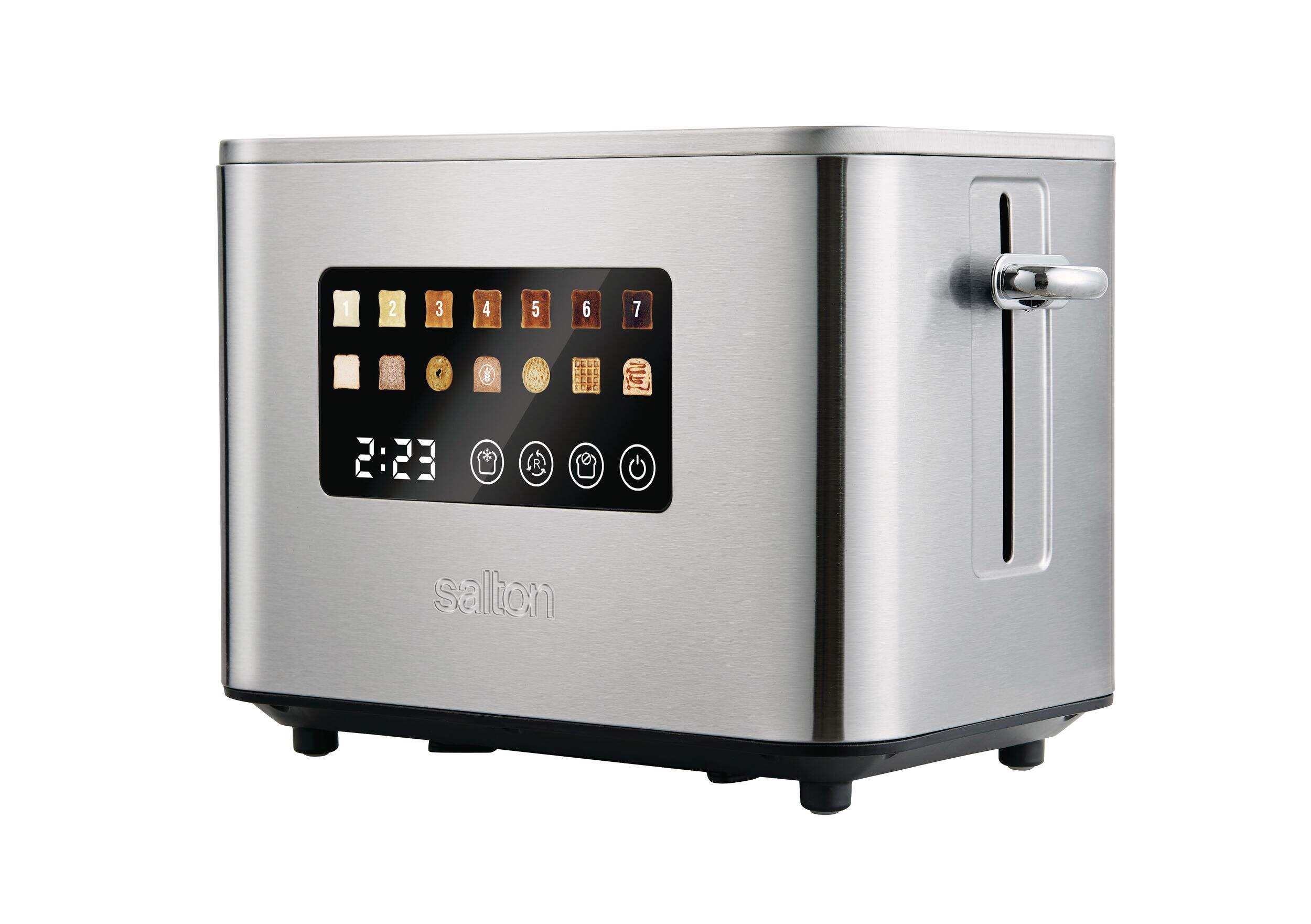 Salton Wide Slots Touchscreen Digital Toaster with 7 Settings, Stainless Steel, 2-Slices Front_Three_Fourths_Angled_Right