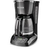 Black & Decker Programmable Coffee Maker w/ Glass Carafe, Black, 12 Cups Front_Three_Fourths_Angled_Left