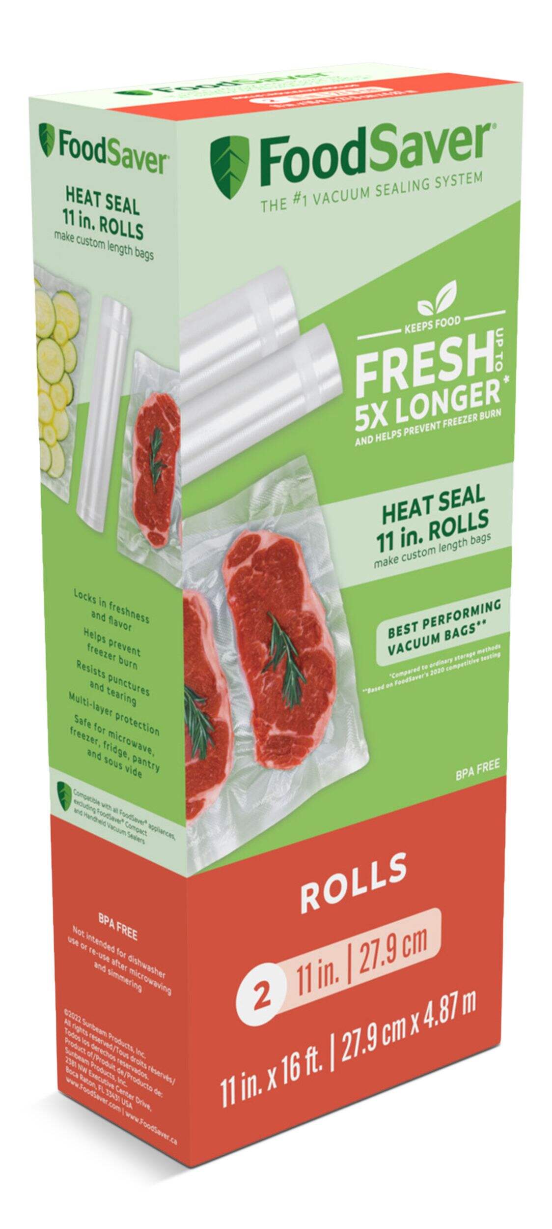 FoodSaver Heat-Seal Vacuum Sealer Roll, 11-in x 16-ft, 2-pk Front_Three_Fourths_Angled_Right