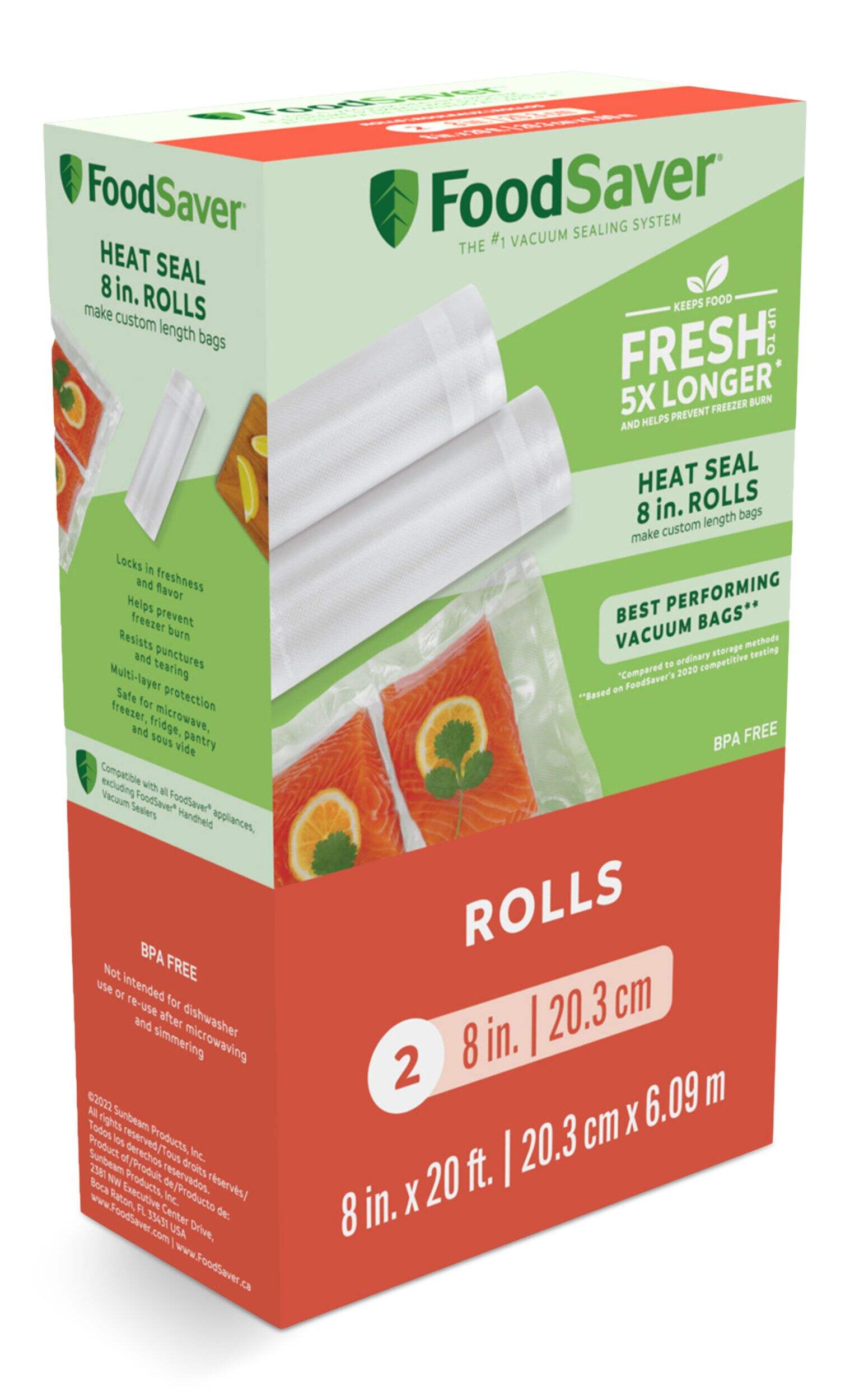 FoodSaver Heat-Seal Vacuum Sealer Roll, 8-in x 20-ft, 2-pk Front_Three_Fourths_Angled_Right