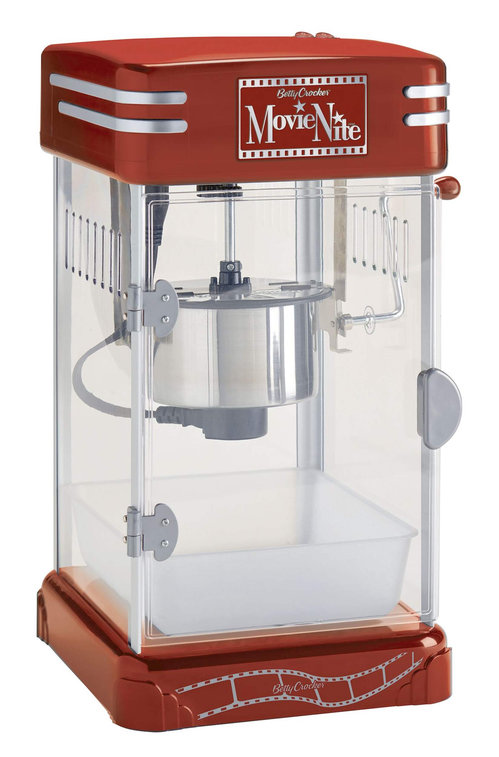 Betty Crocker Movie Nite Cinema-Style Kettle Popcorn Maker, Red, Up to 10 Cups Front_Three_Fourths_Angled_Right