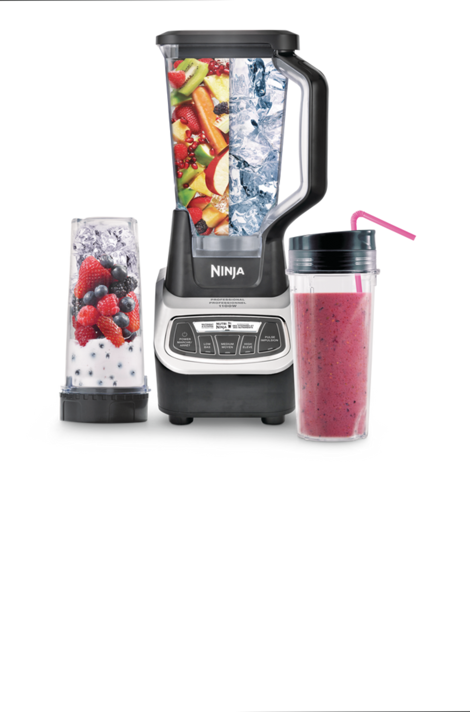 Ninja® Professional Blender w/ 2 Nutri Ninja® Cups, BPAFree, Stainless