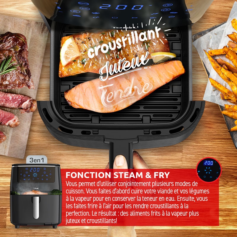 Friteuse à air Tfal Easy Fry, Grill & Steam XXL 3en1 avec technologie Extra Crisp, noir, 6,5