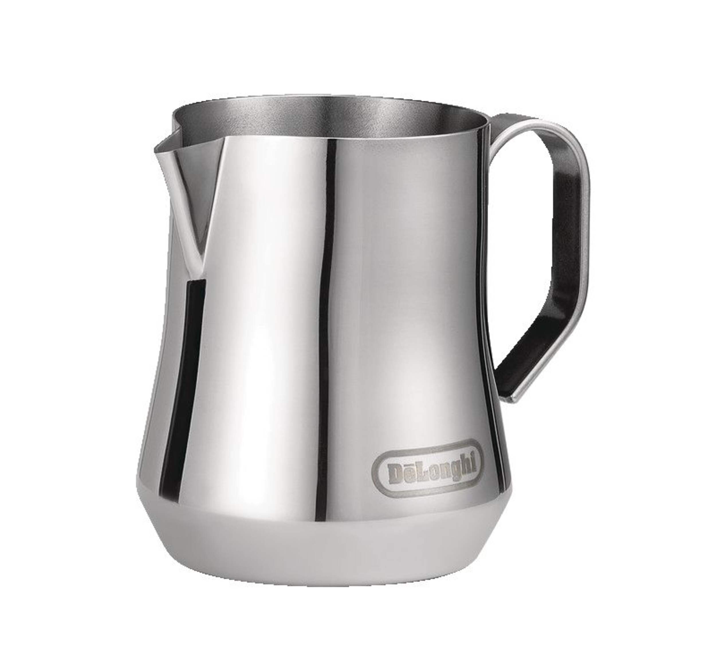 DeLonghi Narrow Spout Milk Frothing Jug, Stainless Steel, 350mL Front_Three_Fourths_Angled_Left