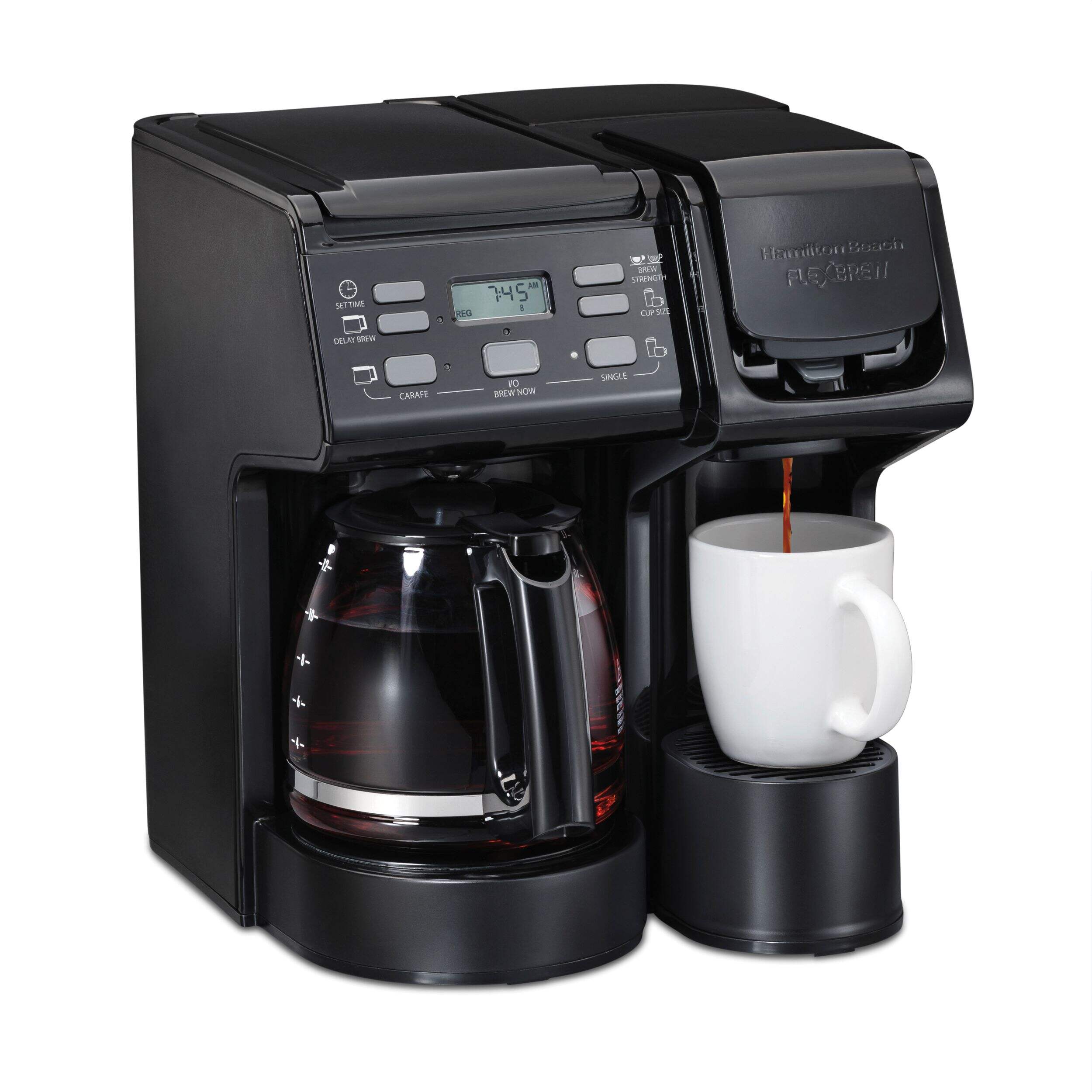 Hamilton Beach FlexBrew® 2-Way Programmable Coffee Maker w/ Glass Carafe, Black, 12-cups Front_Three_Fourths_Angled_Right