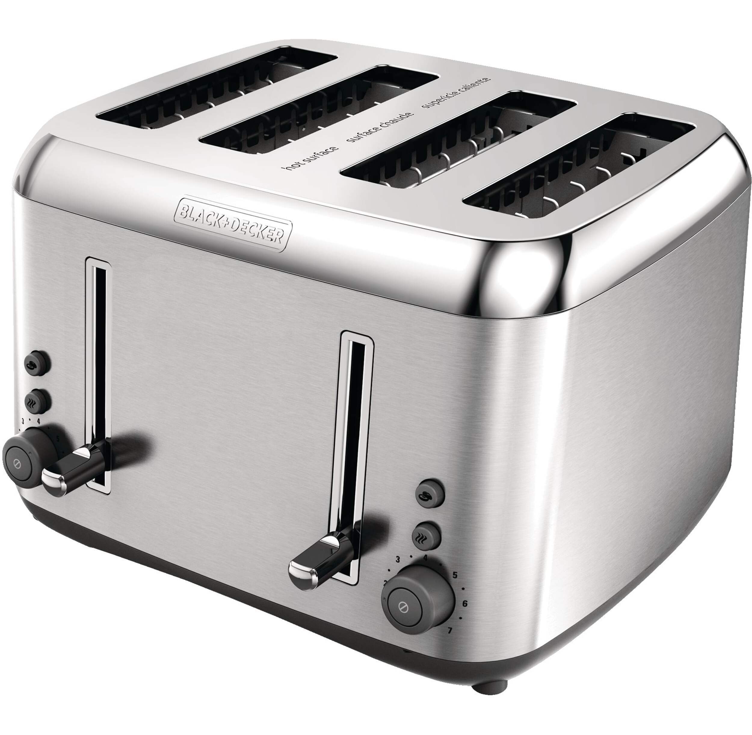 Black & Decker Toaster Kitchen Tools® Extra Wide w/ 7 Settings, Stainless Steel, 4-Slices Front_Three_Fourths_Angled_Left