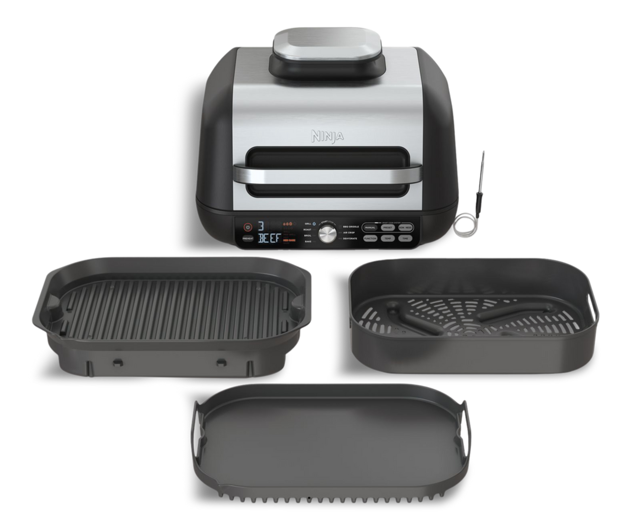 Restored Ninja IG601 Foodi XL 7in1 Indoor Grill Combo, Use Opened or Closed, Air Fry, Dehydrate & More, Pro Power Grate, Flat Top Griddle, Crisper