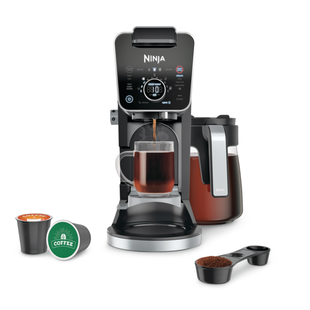 Infuseur NinjaMD DualBrew Pro Grounds & Pods, machine à café programmable avec carafe en verre, noir, 12 tasses Front_Elevated