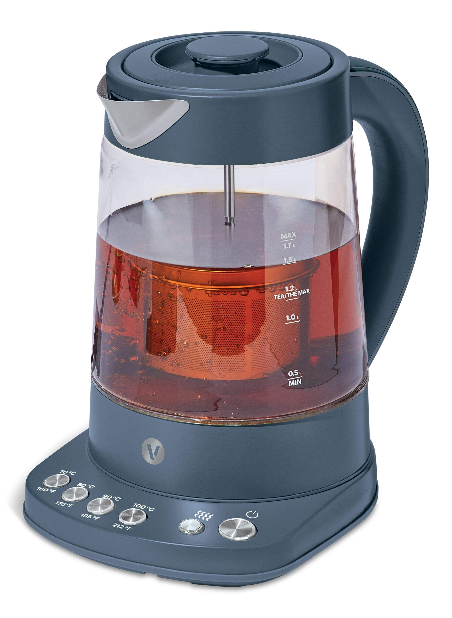 Vida by PADERNO Colour Series Electric Variable Temperature Steeping Kettle, Bluefin, 1.7-L Front_Three_Fourths_Angled_Left