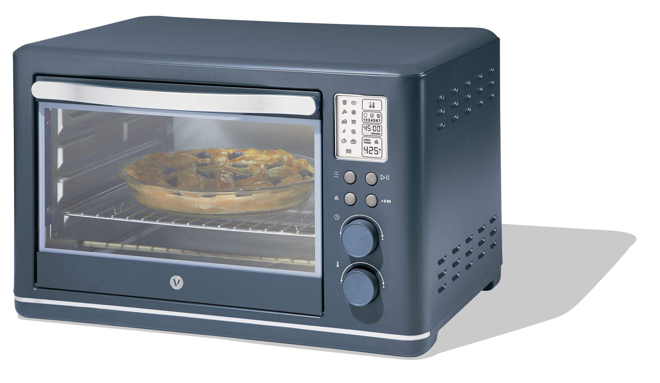 Vida by PADERNO Digital Multi-Functional  Air Fryer Toaster Oven with 11 Pre-Set Functions, Bluefin, 6-Slices Front_Three_Fourths_Angled_Left