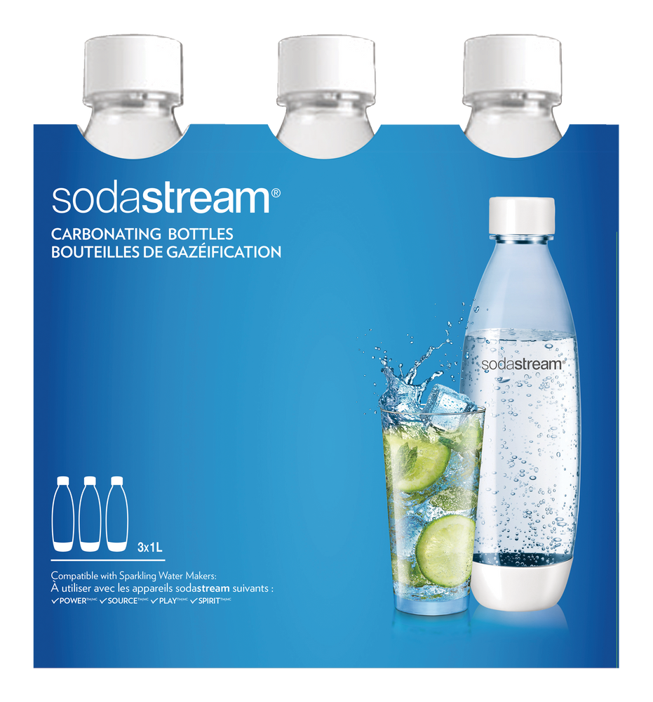 SodaStream Fuse Carbonating Bottles, BPAFree, White, 1L, 3pk