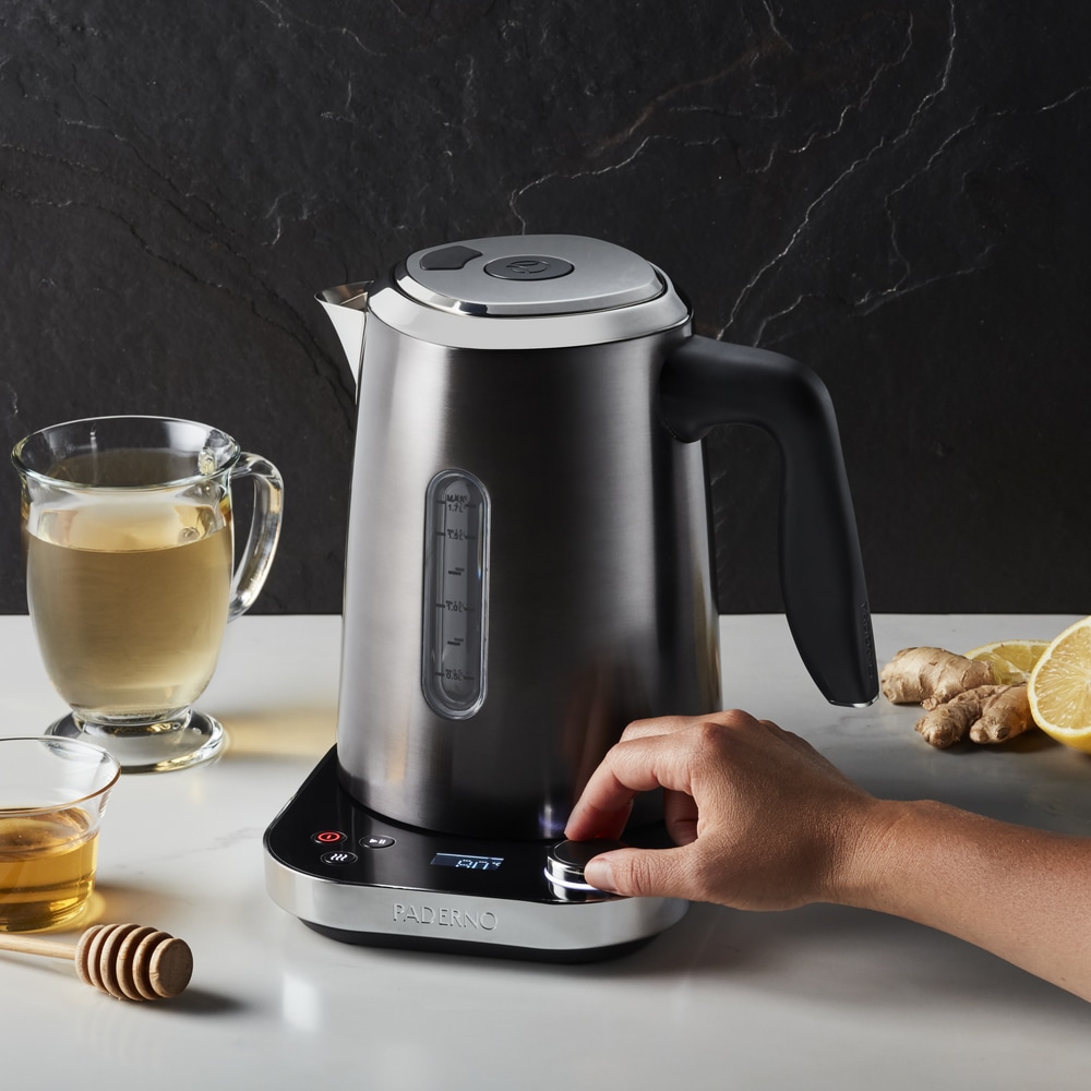 PADERNO Cordless Programmable Electric Kettle w/ Digital Display, Black