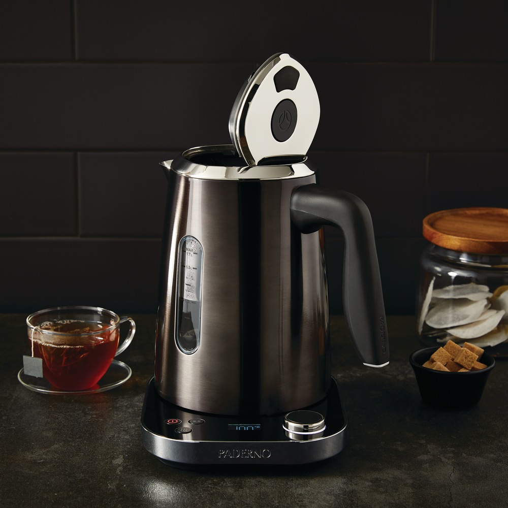PADERNO Cordless Programmable Electric Kettle w/ Digital Display, Black