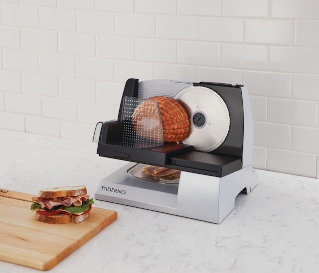 PADERNO Electric Food Slicer w/ Removable Parts, Black Stainless Steel