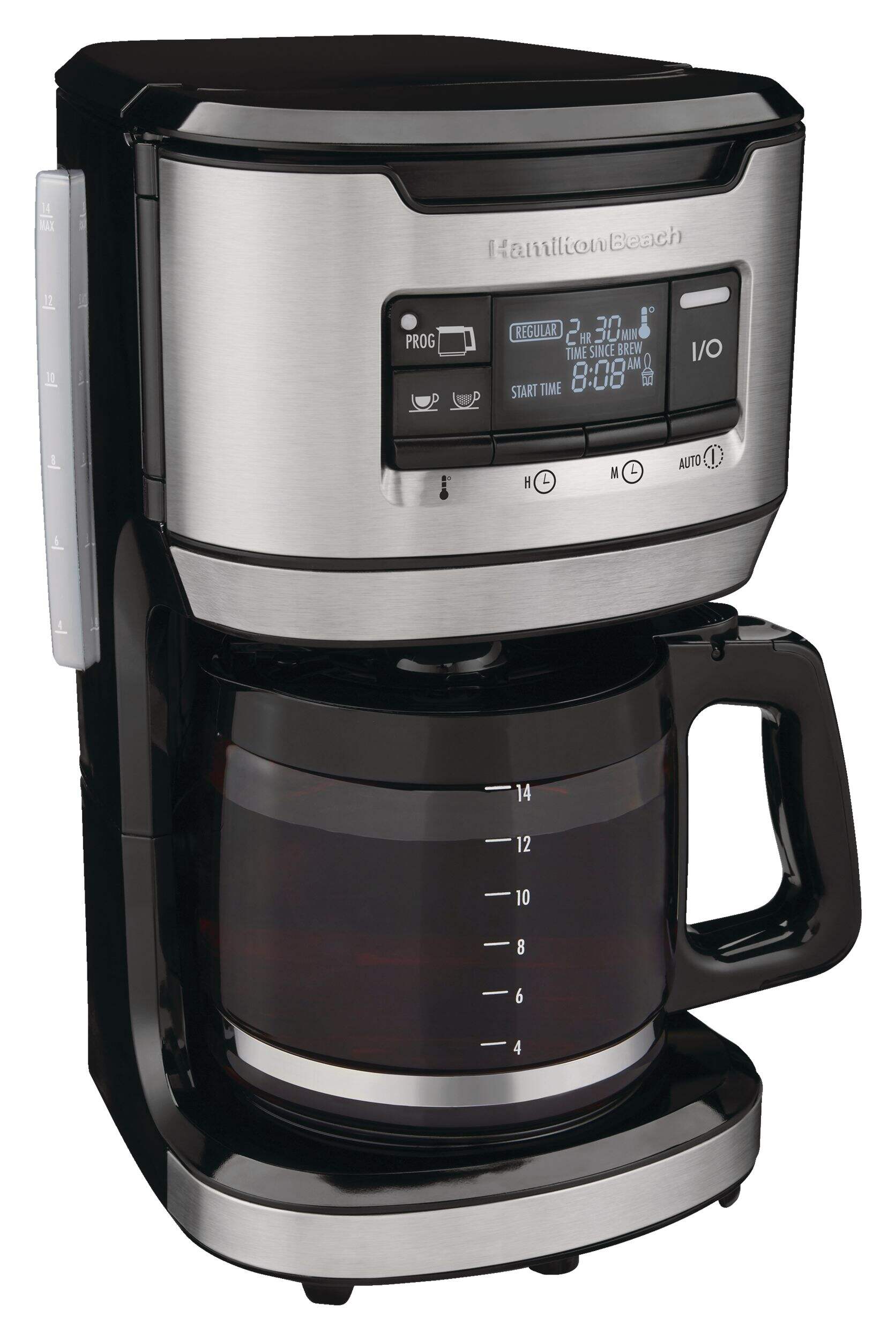 Hamilton Beach Easy Acess Programmable Coffee Maker, Stainless Steel, 14 Cups Front_Angled_Right