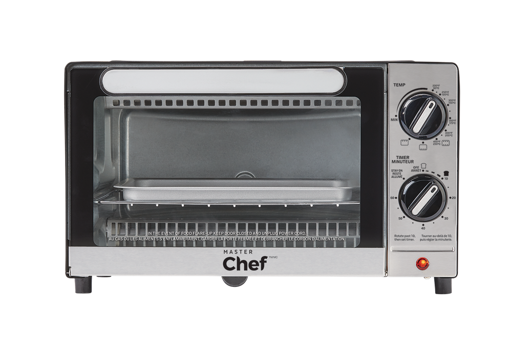 MASTER Chef Toaster Oven w/ 3 Functions, Stainless Steel, 4Slices