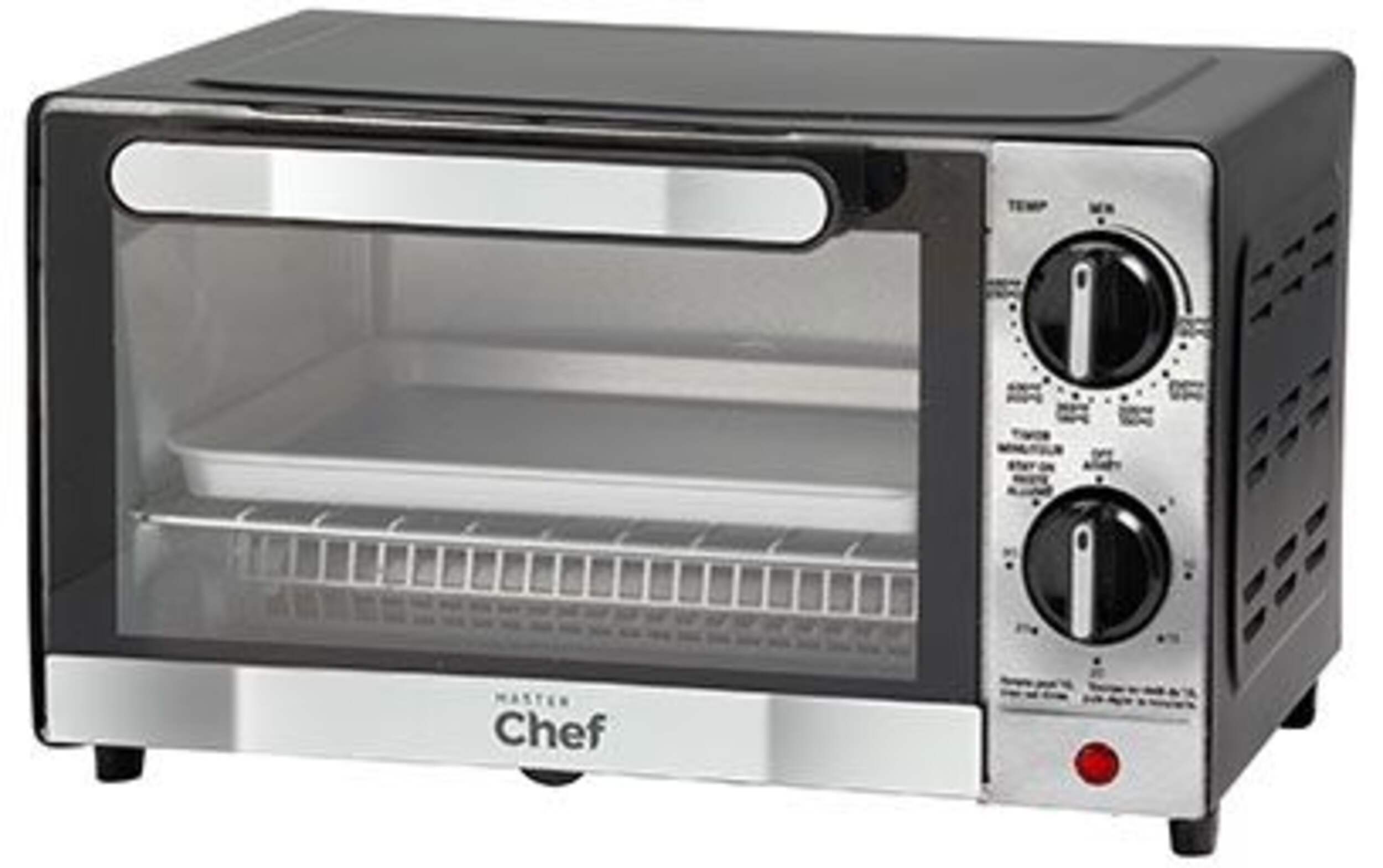 MASTER Chef Toaster Oven w/ 3 Functions, Stainless Steel, 4-Slices Front_Three_Fourths_Angled_Left