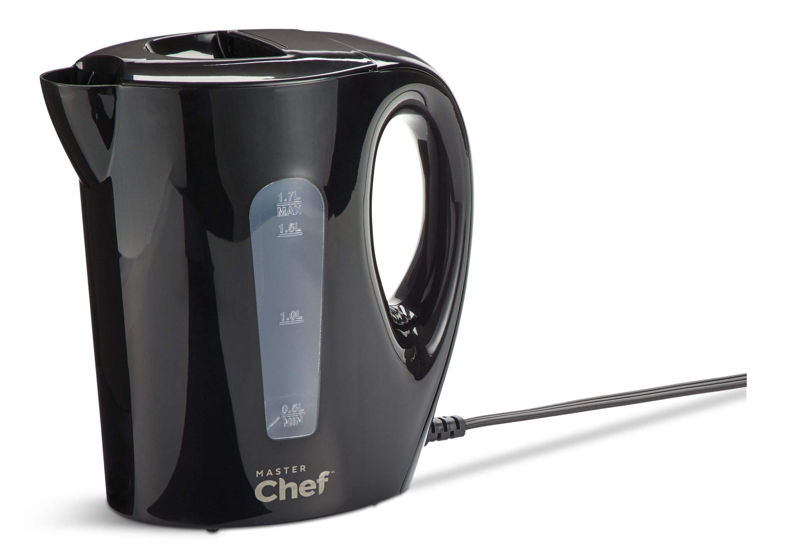MASTER Chef Corded Electric Kettle w/ Auto Shut Off, Black, 1.7L Front_Angled_Left