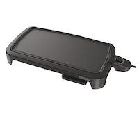 Black & Decker Family-Sized Non-Stick Electric Griddle w/ Warming Tray, Black, 18x10-in Front_Three_Fourths_Angled_Left
