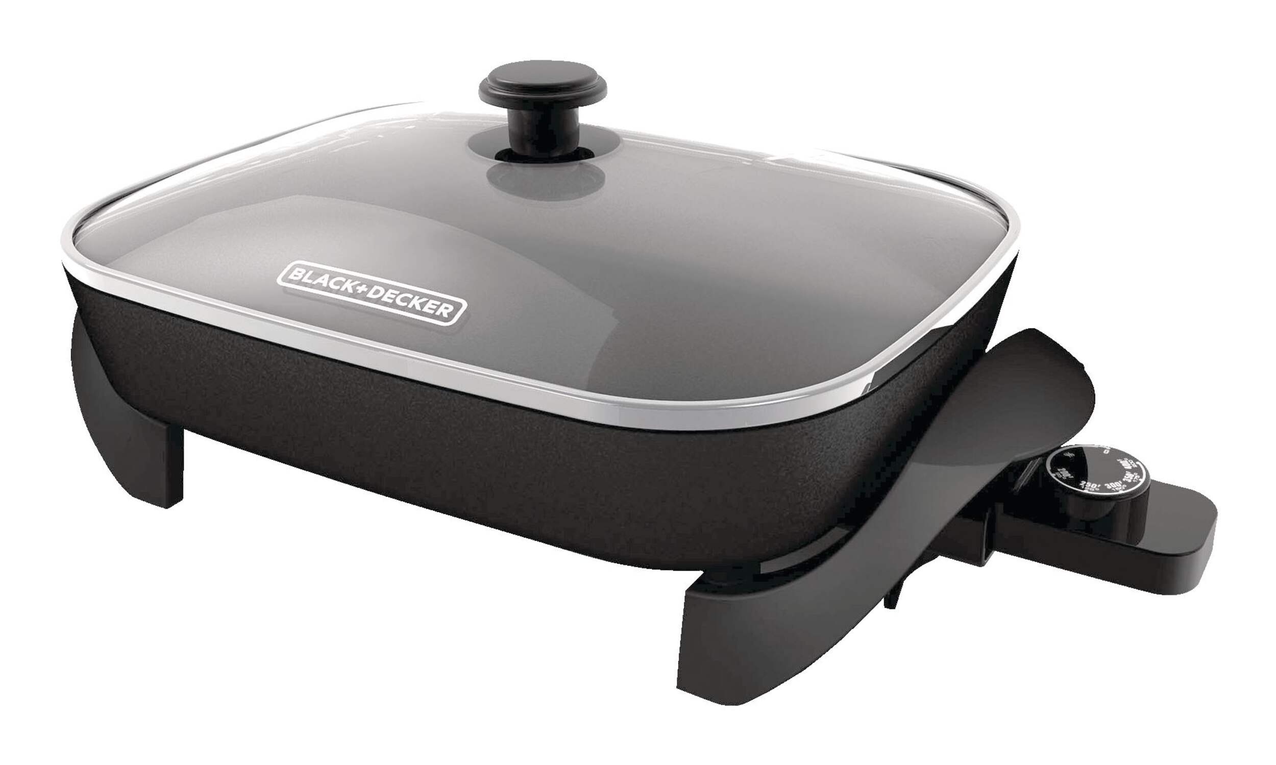 Black & Decker Family-Sized Non-Stick Electric Skillet, Black, 12x15-in Front_Three_Fourths_Angled_Left