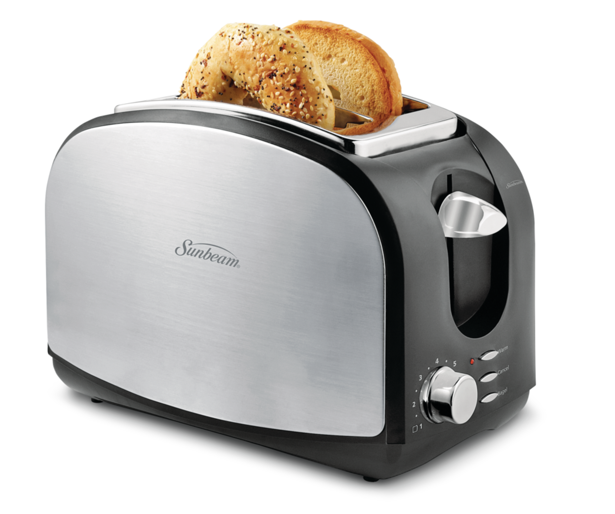 Sunbeam Designer Extra Wide Slots Toaster w/ 7 Settings, Stainless Steel, Black, 2-Slices Front_Angled_Right