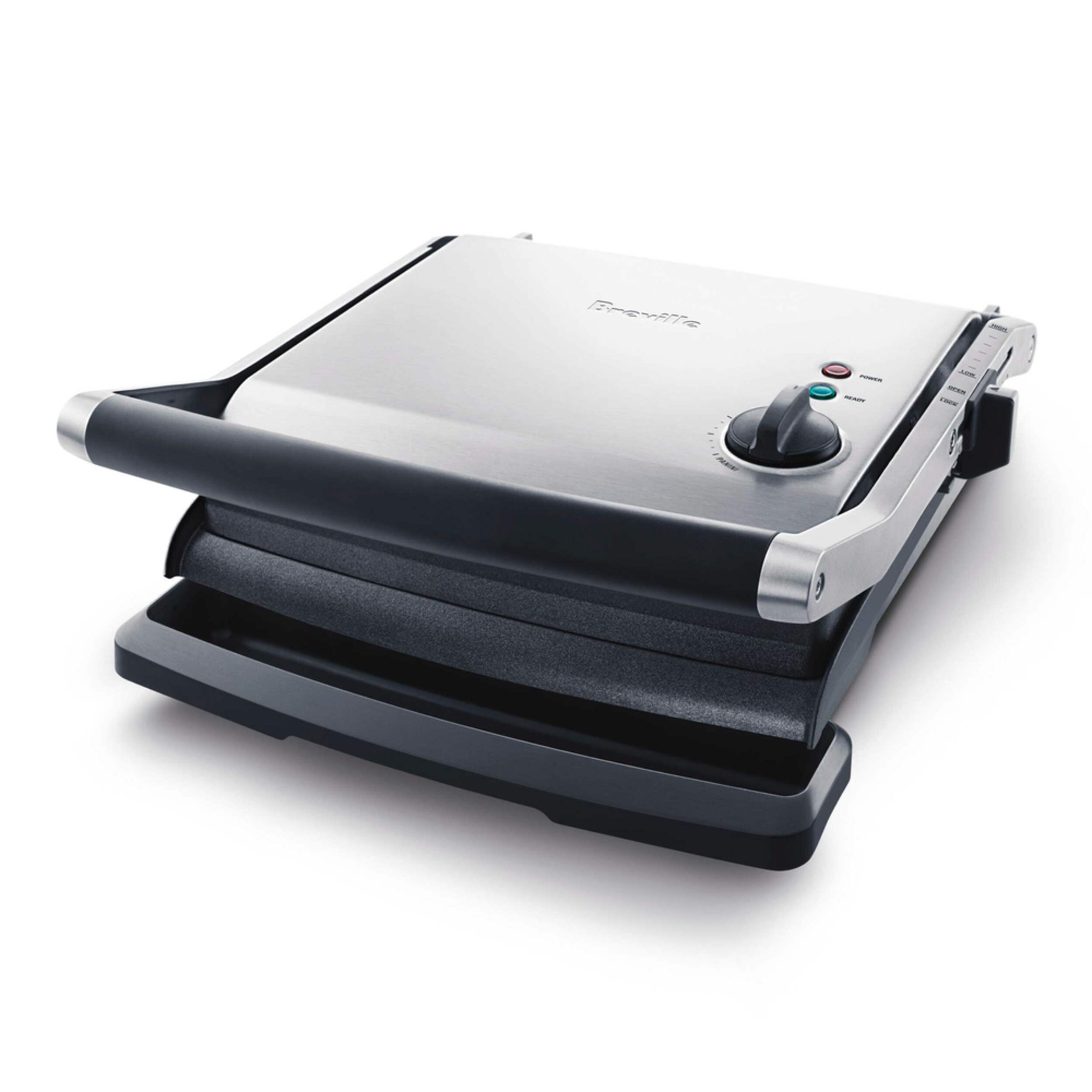 Breville Panini Non-Stick Indoor Grill & Sandwich Press, Brushed Stainless Steel Front_Three_Fourths_Angled_Left