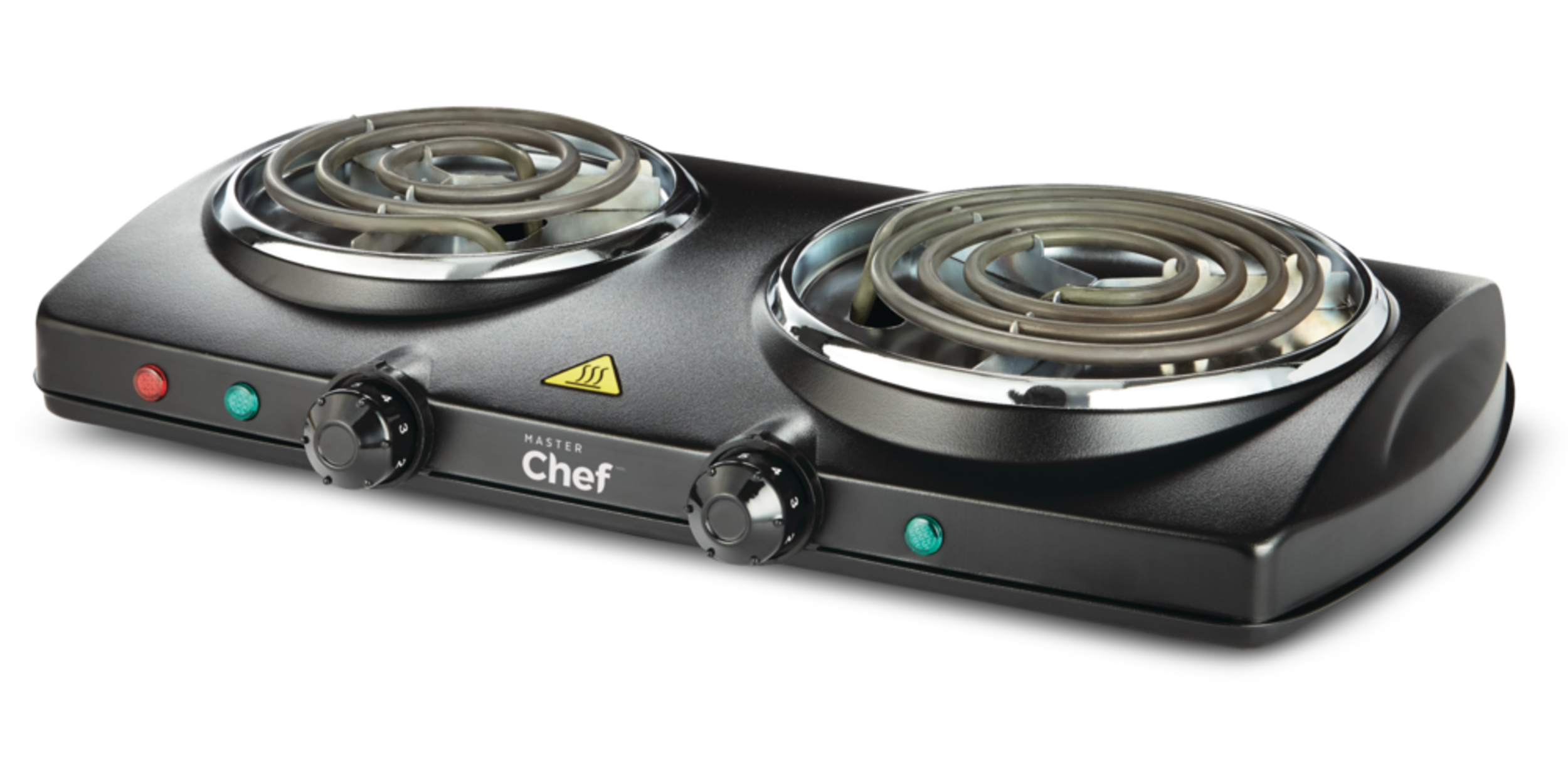MASTER Chef Double Burner Hot Plate, Black, 1500W Front_Three_Fourths_Angled_Left