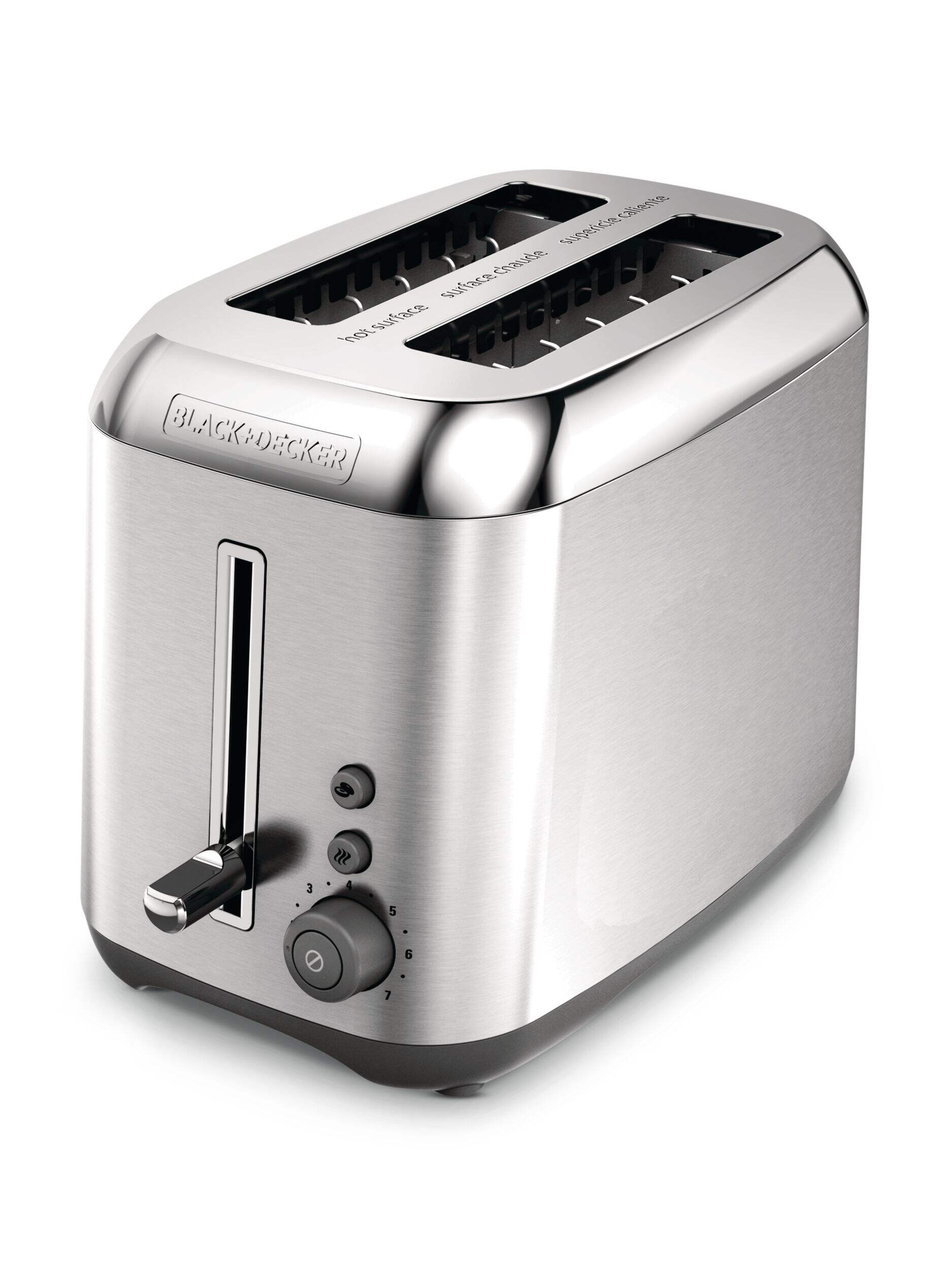 Grille-pain à fentes très larges Black & Decker Kitchen ToolsMD avec 7 réglages, acier inoxydable, 2 tranches Front_Three_Fourths_Angled_Left