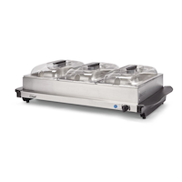 MASTER Chef 3-Tier Buffet Server/Food Warmer w/ Warming Tray, Stainless Steel, 300W Front_Three_Fourths_Angled_Left