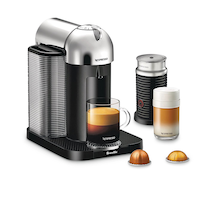 Nespresso Vertuo Coffee & Espresso Machine by Breville w/ Aeroccino Milk Frother, Chrome Front_Three_Fourths_Angled_Right