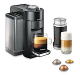 Nespresso Vertuo Coffee & Espresso Machine by DeLonghi w/ Aeroccino Milk Frother, Black Front_Angled_Right