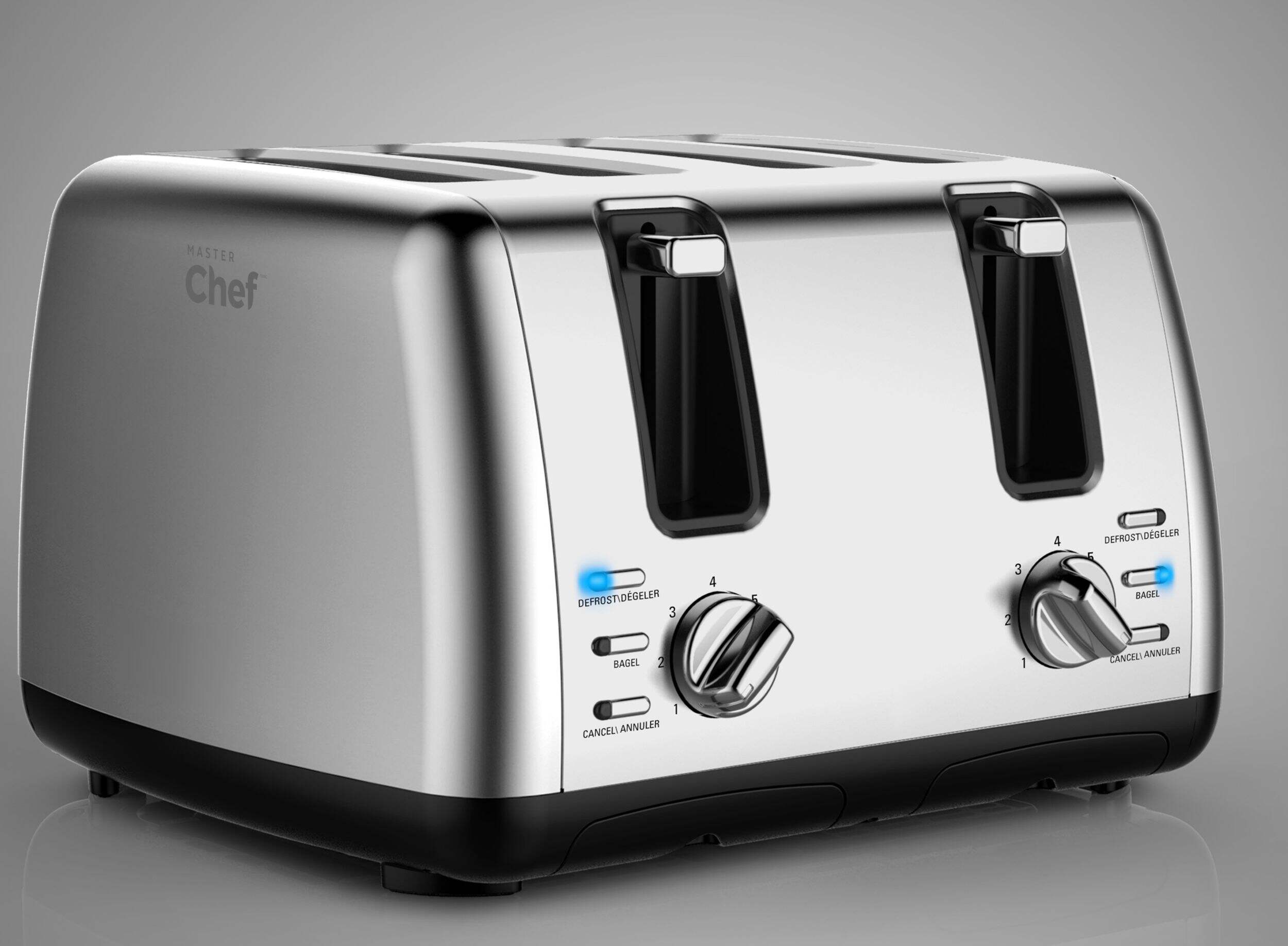 MASTER Chef Wide Slots Toaster with 3 Settings, Stainless Steel, 4