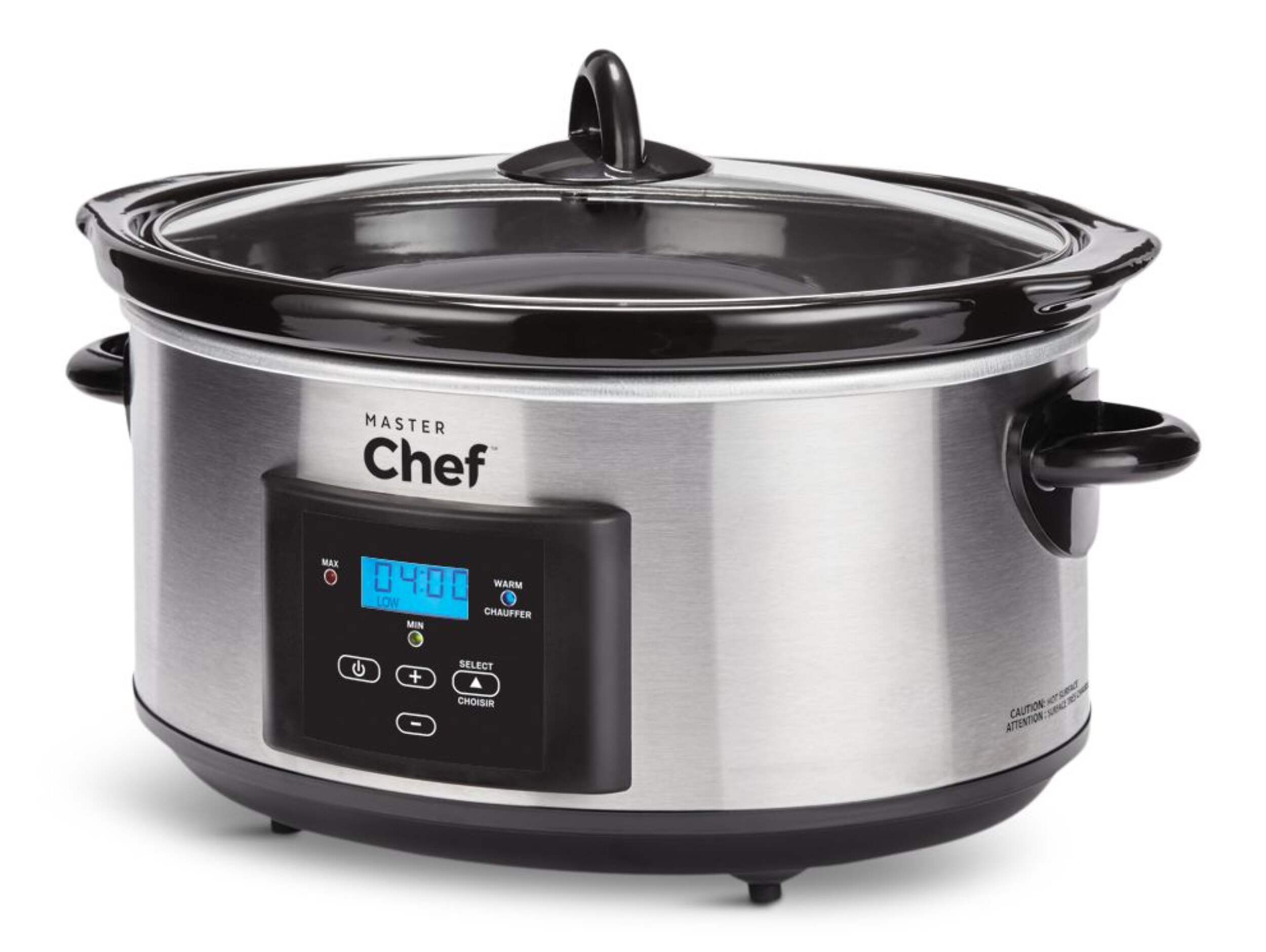 MASTER Chef Digital Programmable Slow Cooker, Stainless Steel, 6qt Front_Angled_Left