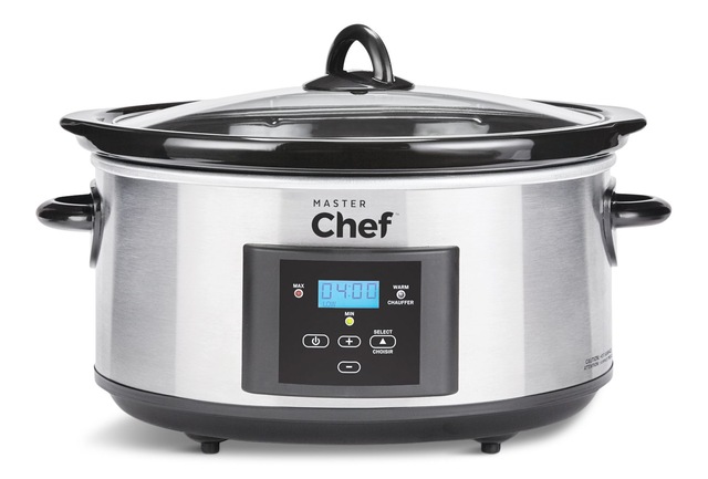 MASTER Chef Digital Programmable Slow Cooker, Stainless Steel, 6qt Front_Elevated