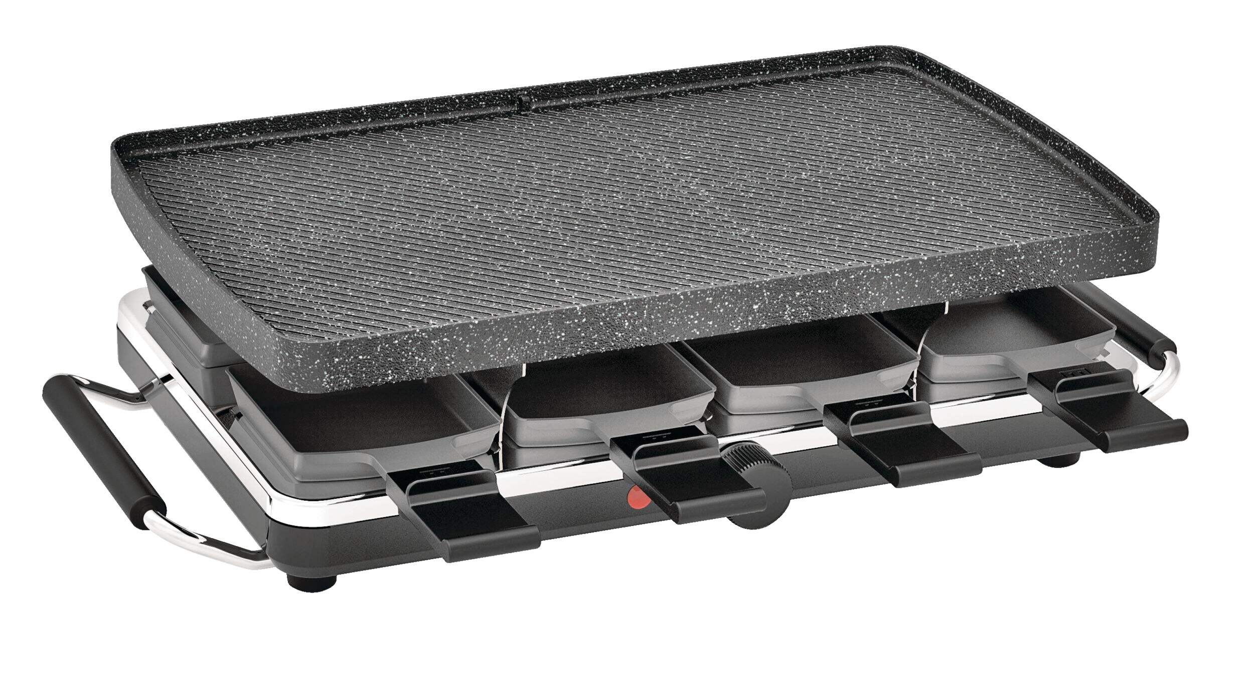 Heritage The Rock 2-in-1 Reversible, Non-Stick 8-Person Raclette/Party Grill Set, Black, 18-in x 10-in Front_Three_Fourths_Angled_Right