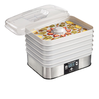 Hamilton Beach Digital Food Dehydrator w/ Adjustable Thermostat, Grey Front_Three_Fourths_Angled_Right