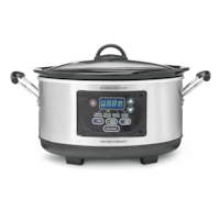 Hamilton Beach Set & Forget® Programmable Slow Cooker, Stainless Steel, 6qt Front_Flat
