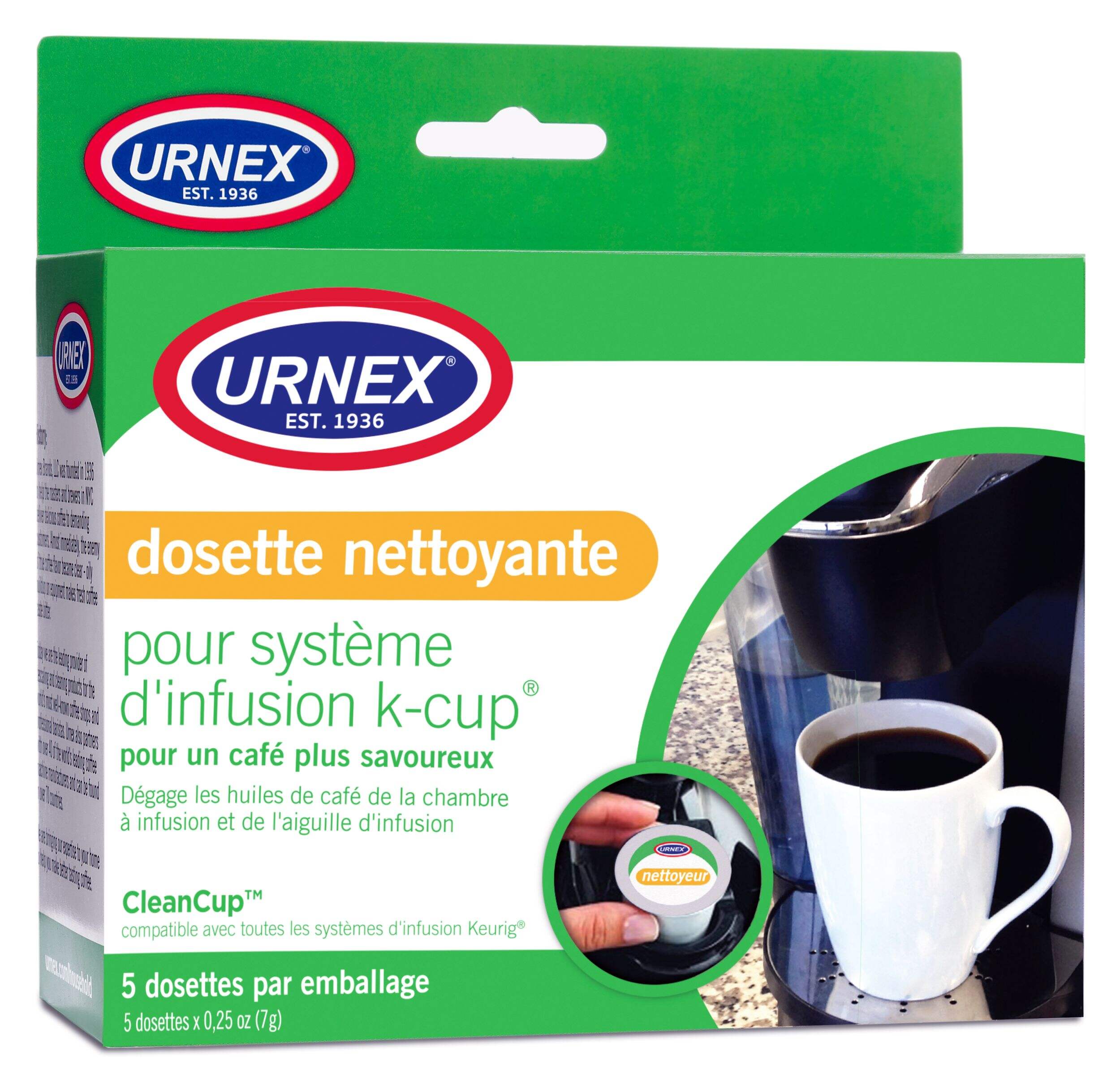 Urnex Clean Cup Coffee Cleaner For Single Brew Coffee Makers, 5-pk Front_Angled_Right