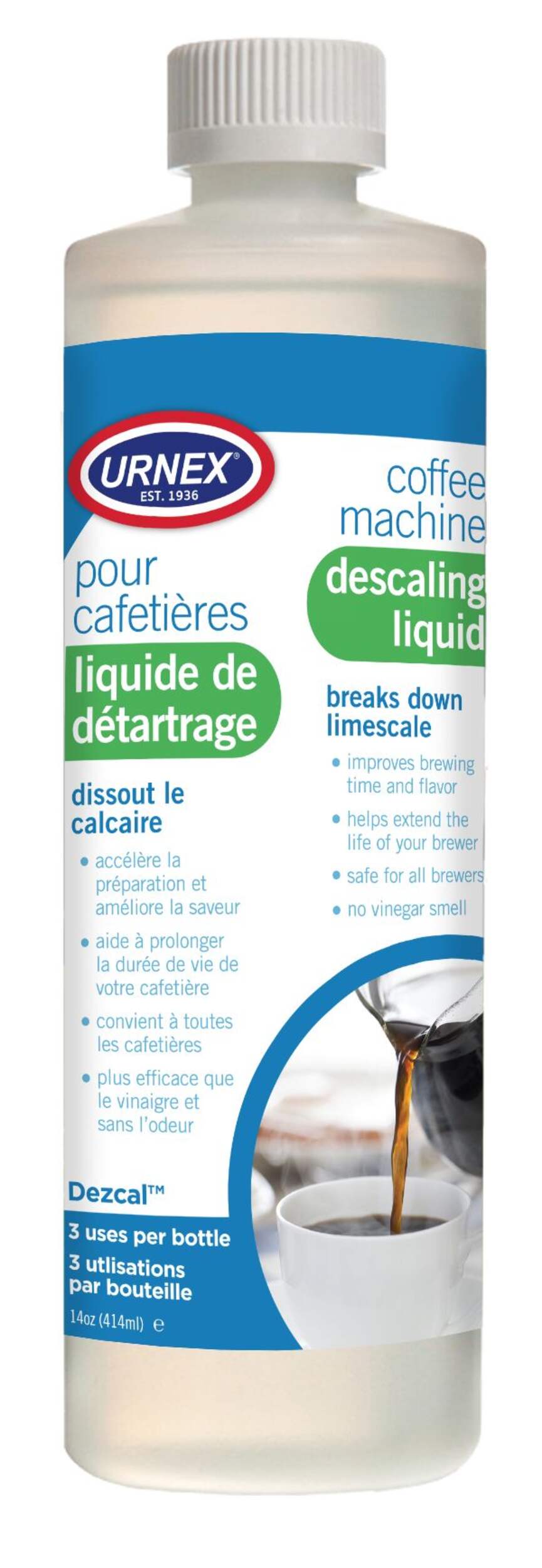 Détartrant liquide Urnex pour cafetière, 414 mL Front_Flat
