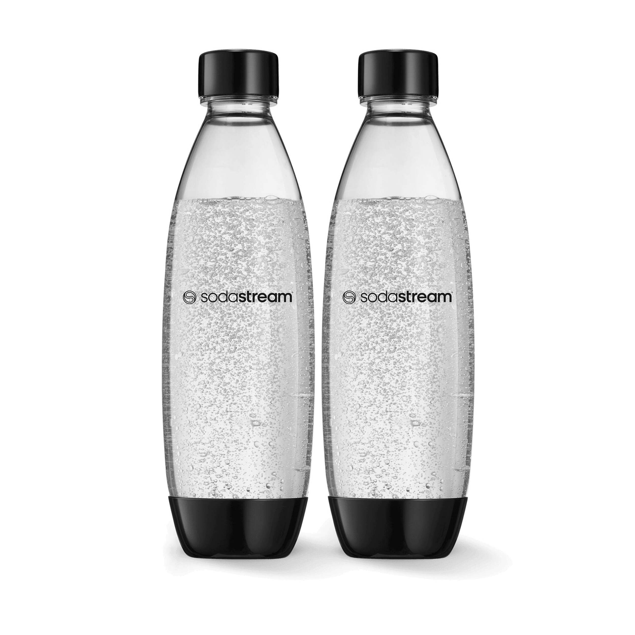 SodaStream Slim Carbonating Bottle, Dishwasher Safe, BPA-Free, Black, 1-L, 2-pk Front_Flat