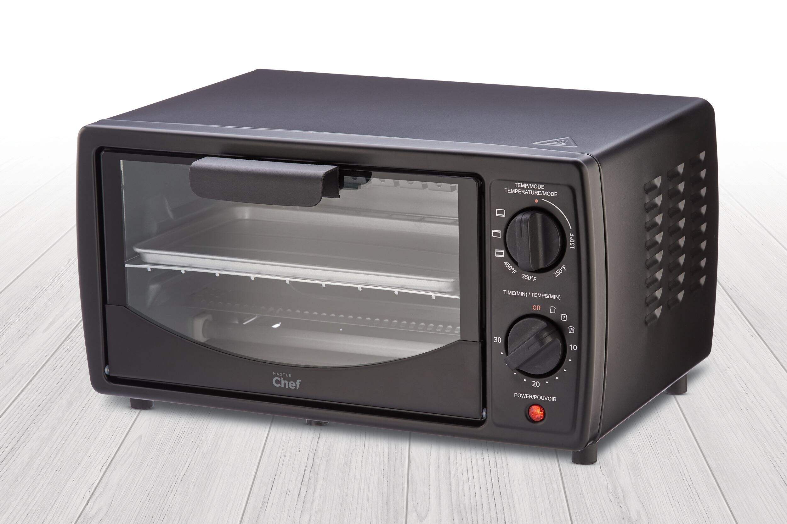 MasterChef 4-Slice Compact Toaster Oven, 2-Rack, Black Front_Angled_Left
