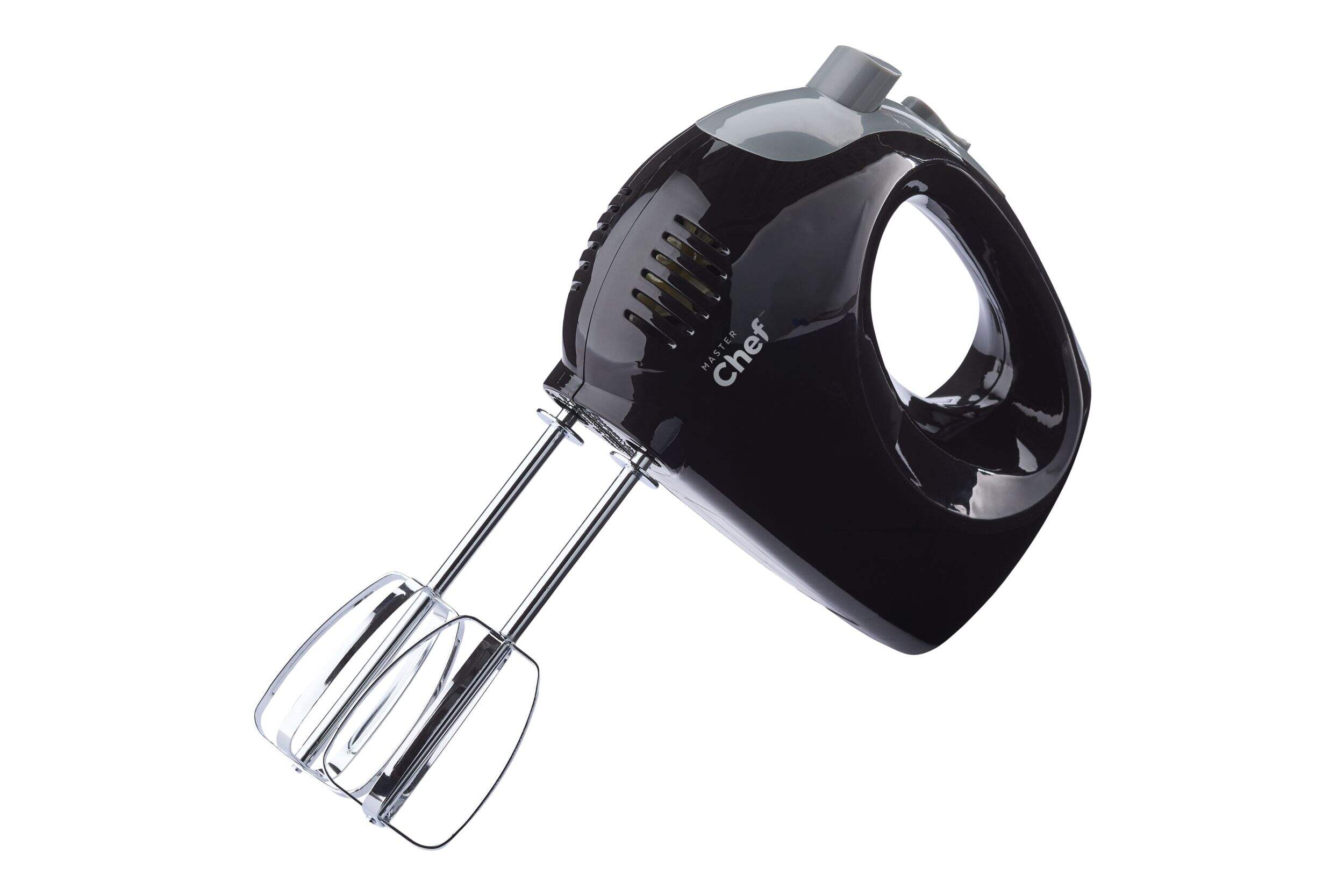 MasterChef Hand Mixer with Whisk Beaters, 5-Speed, Black Front_Angled_Left
