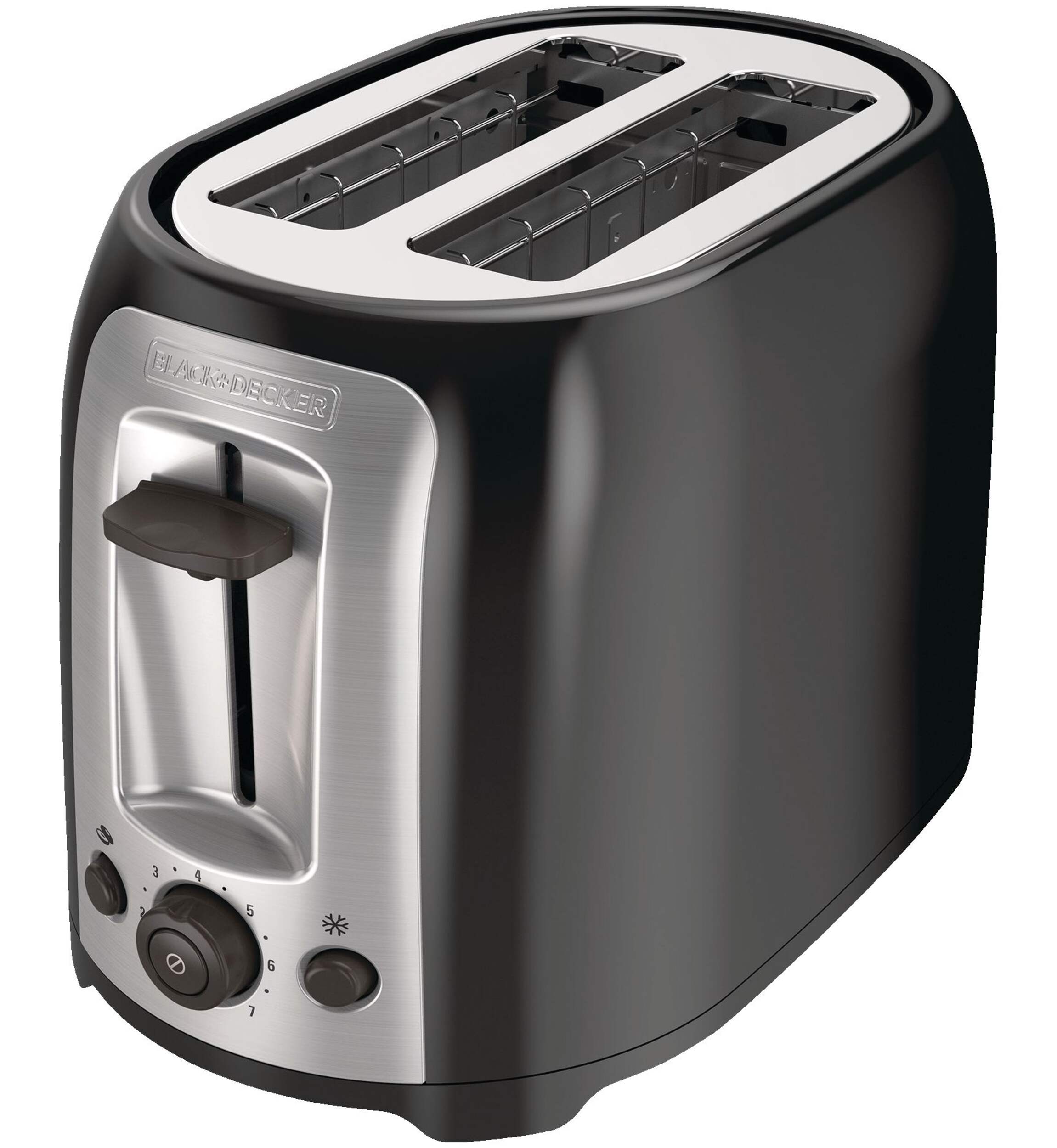 Black & Decker Extra Wide Slots Toaster w/ 7 Settings, Black, 2-Slices Front_Three_Fourths_Angled_Left