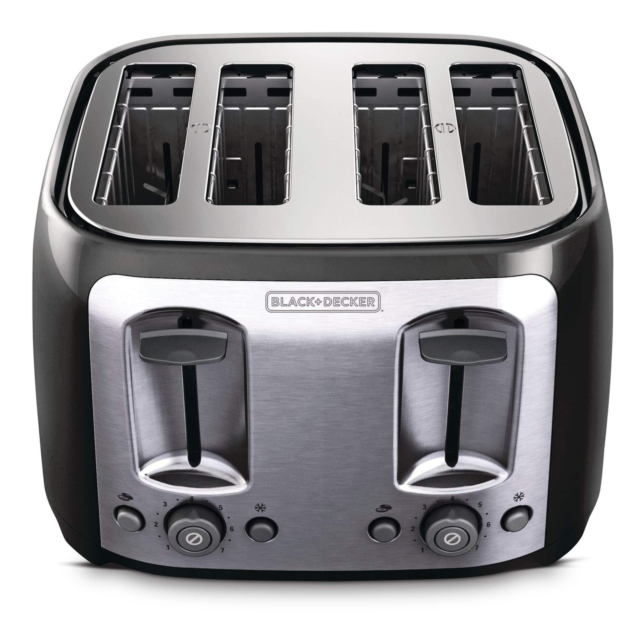 Black & Decker Extra Wide Slots Toaster w/ 7 Settings, Black, 4-Slices Front_Elevated